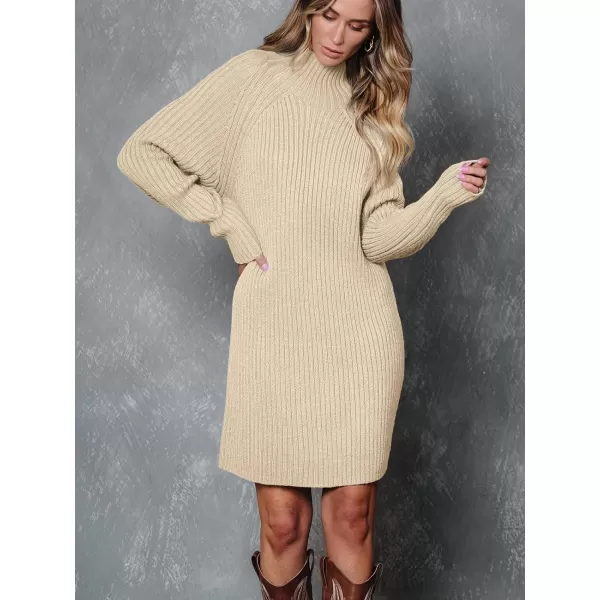 LILLUSORY Women's Mock Neck Sweater Dress Long Lantern Sleeve Oversized 2023 Winter Casual Ribbed Knit Tunic Sweater