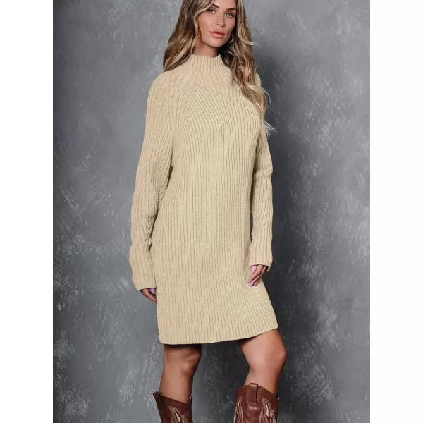 LILLUSORY Women's Mock Neck Sweater Dress Long Lantern Sleeve Oversized 2023 Winter Casual Ribbed Knit Tunic Sweater