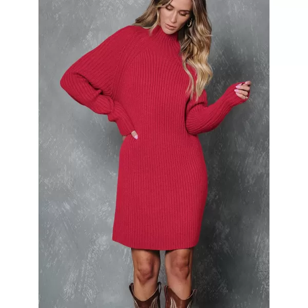 LILLUSORY Women's Mock Neck Sweater Dress Long Lantern Sleeve Oversized 2023 Winter Casual Ribbed Knit Tunic Sweater