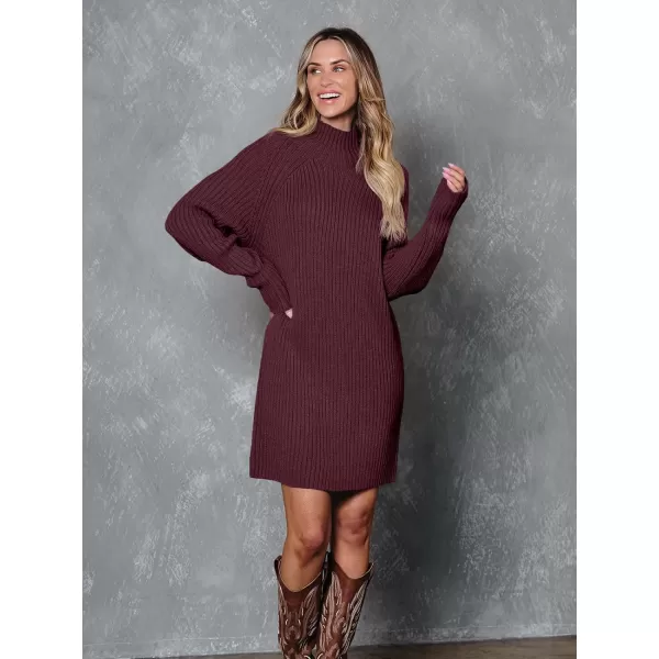 LILLUSORY Women's Mock Neck Sweater Dress Long Lantern Sleeve Oversized 2023 Winter Casual Ribbed Knit Tunic Sweater
