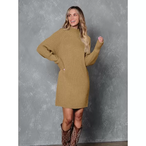 LILLUSORY Women's Mock Neck Sweater Dress Long Lantern Sleeve Oversized 2023 Winter Casual Ribbed Knit Tunic Sweater