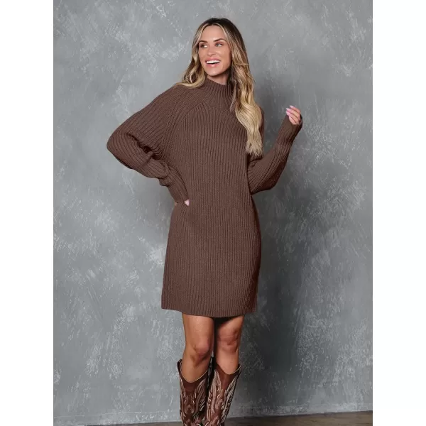 LILLUSORY Women's Mock Neck Sweater Dress Long Lantern Sleeve Oversized 2023 Winter Casual Ribbed Knit Tunic Sweater