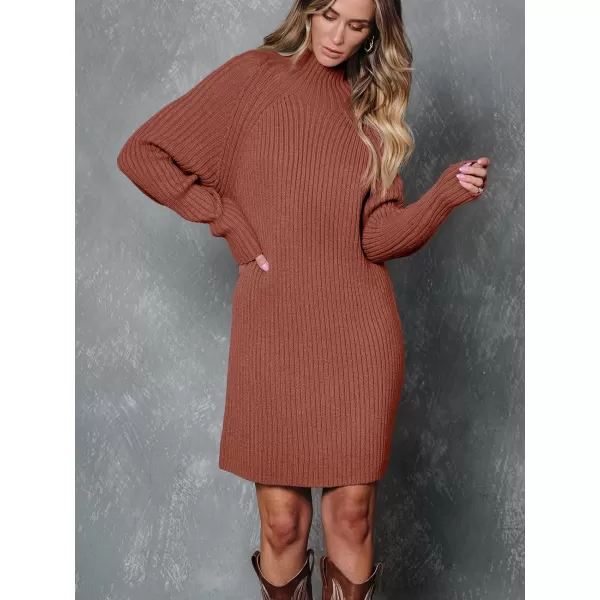LILLUSORY Women's Mock Neck Sweater Dress Long Lantern Sleeve Oversized 2023 Winter Casual Ribbed Knit Tunic Sweater