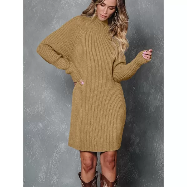 LILLUSORY Women's Mock Neck Sweater Dress Long Lantern Sleeve Oversized 2023 Winter Casual Ribbed Knit Tunic Sweater
