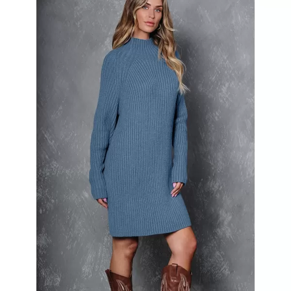 LILLUSORY Women's Mock Neck Sweater Dress Long Lantern Sleeve Oversized 2023 Winter Casual Ribbed Knit Tunic Sweater