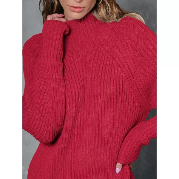 LILLUSORY Women's Mock Neck Sweater Dress Long Lantern Sleeve Oversized 2023 Winter Casual Ribbed Knit Tunic Sweater