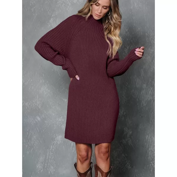 LILLUSORY Women's Mock Neck Sweater Dress Long Lantern Sleeve Oversized 2023 Winter Casual Ribbed Knit Tunic Sweater