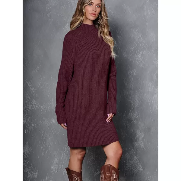 LILLUSORY Women's Mock Neck Sweater Dress Long Lantern Sleeve Oversized 2023 Winter Casual Ribbed Knit Tunic Sweater