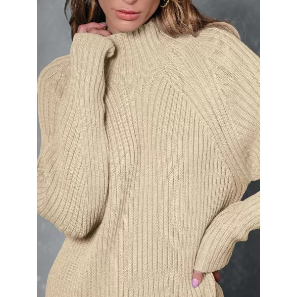 LILLUSORY Women's Mock Neck Sweater Dress Long Lantern Sleeve Oversized 2023 Winter Casual Ribbed Knit Tunic Sweater