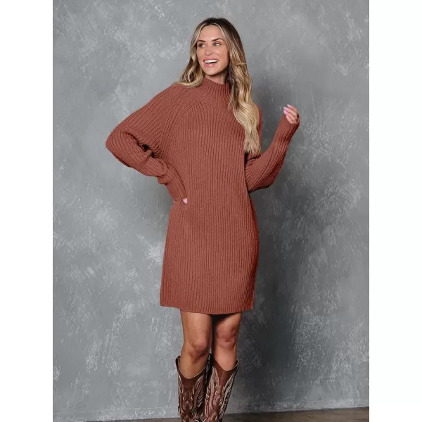 LILLUSORY Women's Mock Neck Sweater Dress Long Lantern Sleeve Oversized 2023 Winter Casual Ribbed Knit Tunic Sweater