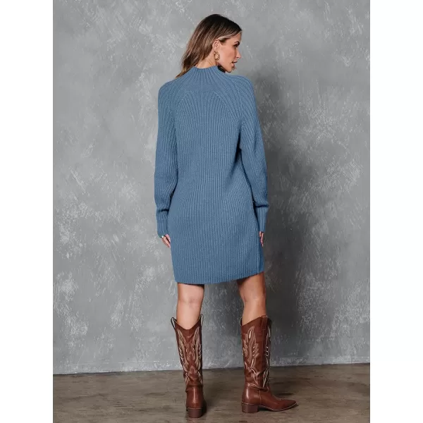 LILLUSORY Women's Mock Neck Sweater Dress Long Lantern Sleeve Oversized 2023 Winter Casual Ribbed Knit Tunic Sweater
