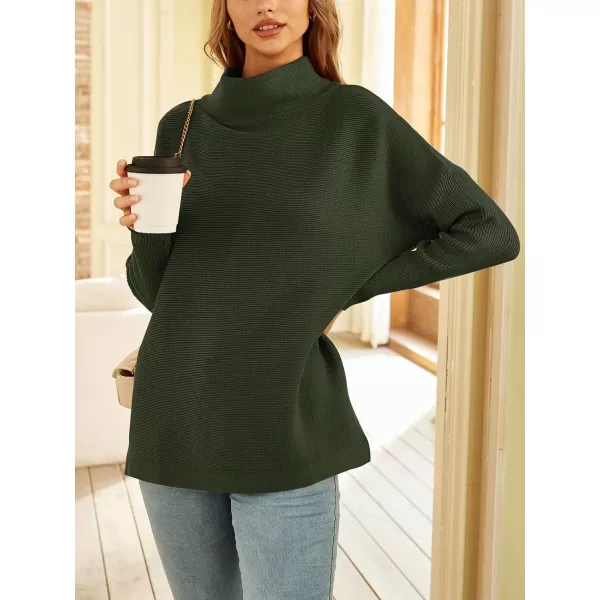 LILLUSORY Women's Mock Turtleneck Sweater Long Batwing Sleeve Split Hem Casual Oversized Knit Pullover Tunic Tops