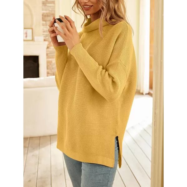 LILLUSORY Women's Mock Turtleneck Sweater Long Batwing Sleeve Split Hem Casual Oversized Knit Pullover Tunic Tops