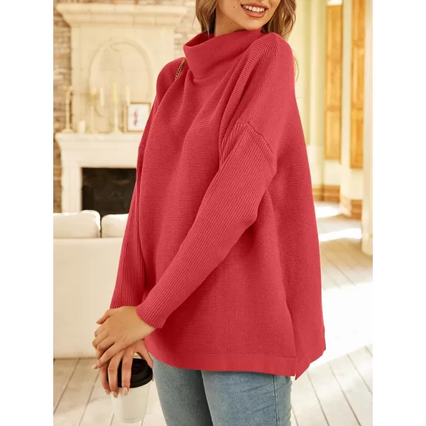 LILLUSORY Women's Mock Turtleneck Sweater Long Batwing Sleeve Split Hem Casual Oversized Knit Pullover Tunic Tops