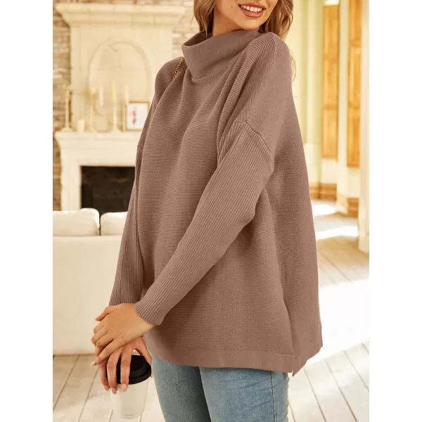 LILLUSORY Women's Mock Turtleneck Sweater Long Batwing Sleeve Split Hem Casual Oversized Knit Pullover Tunic Tops