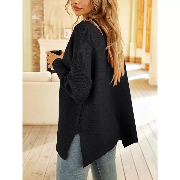LILLUSORY Women's Mock Turtleneck Sweater Long Batwing Sleeve Split Hem Casual Oversized Knit Pullover Tunic Tops