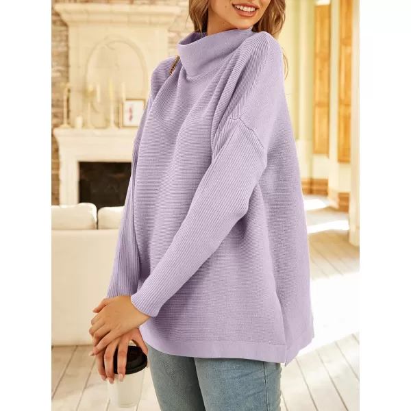 LILLUSORY Women's Mock Turtleneck Sweater Long Batwing Sleeve Split Hem Casual Oversized Knit Pullover Tunic Tops