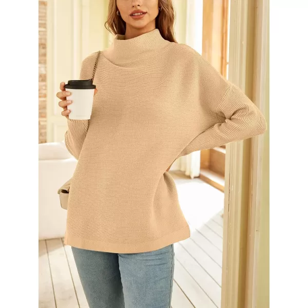 LILLUSORY Women's Mock Turtleneck Sweater Long Batwing Sleeve Split Hem Casual Oversized Knit Pullover Tunic Tops