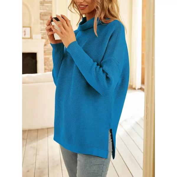 LILLUSORY Women's Mock Turtleneck Sweater Long Batwing Sleeve Split Hem Casual Oversized Knit Pullover Tunic Tops