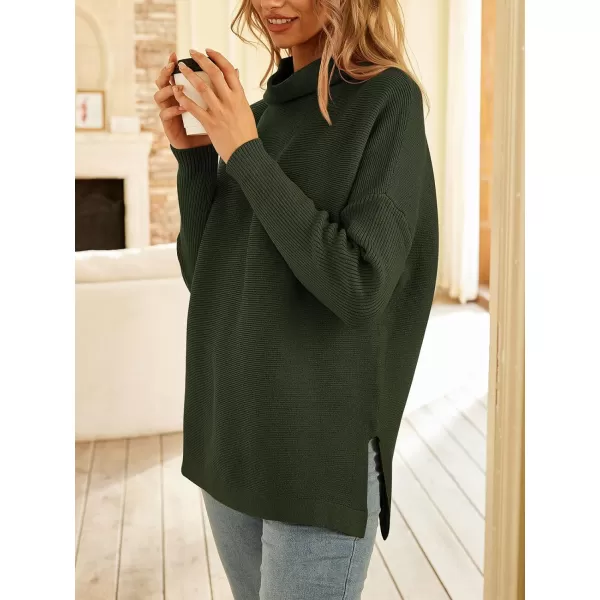 LILLUSORY Women's Mock Turtleneck Sweater Long Batwing Sleeve Split Hem Casual Oversized Knit Pullover Tunic Tops