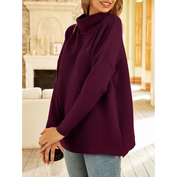 LILLUSORY Women's Mock Turtleneck Sweater Long Batwing Sleeve Split Hem Casual Oversized Knit Pullover Tunic Tops