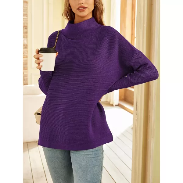 LILLUSORY Women's Mock Turtleneck Sweater Long Batwing Sleeve Split Hem Casual Oversized Knit Pullover Tunic Tops