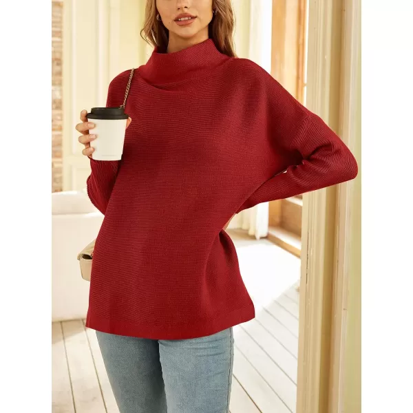 LILLUSORY Women's Mock Turtleneck Sweater Long Batwing Sleeve Split Hem Casual Oversized Knit Pullover Tunic Tops