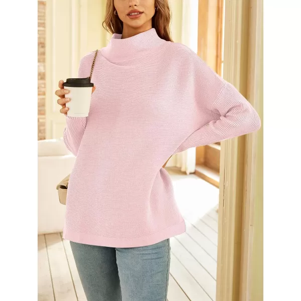 LILLUSORY Women's Mock Turtleneck Sweater Long Batwing Sleeve Split Hem Casual Oversized Knit Pullover Tunic Tops
