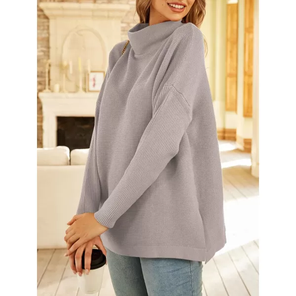 LILLUSORY Women's Mock Turtleneck Sweater Long Batwing Sleeve Split Hem Casual Oversized Knit Pullover Tunic Tops