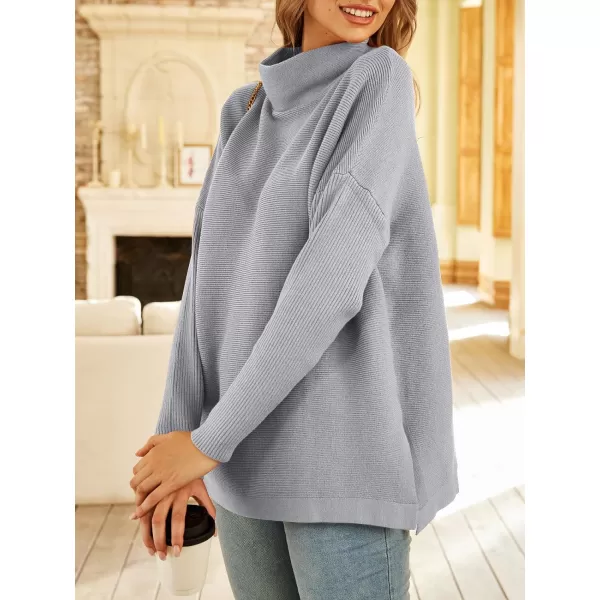 LILLUSORY Women's Mock Turtleneck Sweater Long Batwing Sleeve Split Hem Casual Oversized Knit Pullover Tunic Tops