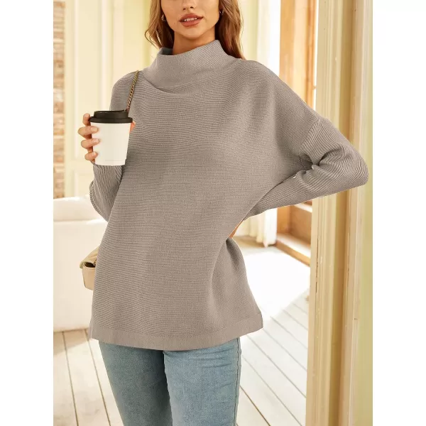 LILLUSORY Women's Mock Turtleneck Sweater Long Batwing Sleeve Split Hem Casual Oversized Knit Pullover Tunic Tops