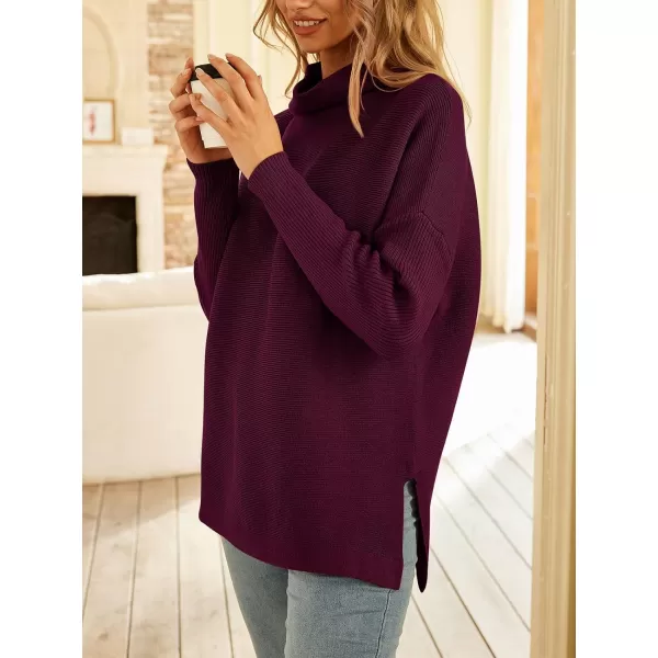 LILLUSORY Women's Mock Turtleneck Sweater Long Batwing Sleeve Split Hem Casual Oversized Knit Pullover Tunic Tops