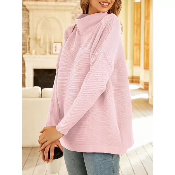 LILLUSORY Women's Mock Turtleneck Sweater Long Batwing Sleeve Split Hem Casual Oversized Knit Pullover Tunic Tops