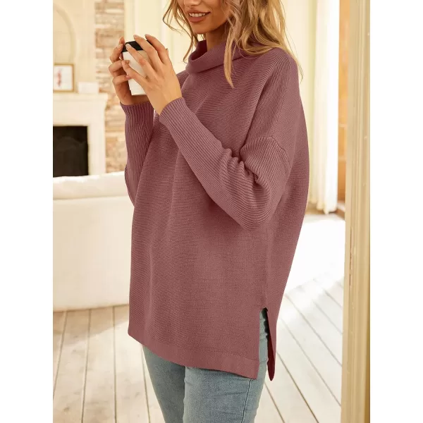 LILLUSORY Women's Mock Turtleneck Sweater Long Batwing Sleeve Split Hem Casual Oversized Knit Pullover Tunic Tops