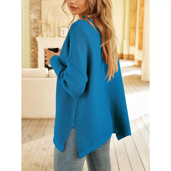 LILLUSORY Women's Mock Turtleneck Sweater Long Batwing Sleeve Split Hem Casual Oversized Knit Pullover Tunic Tops