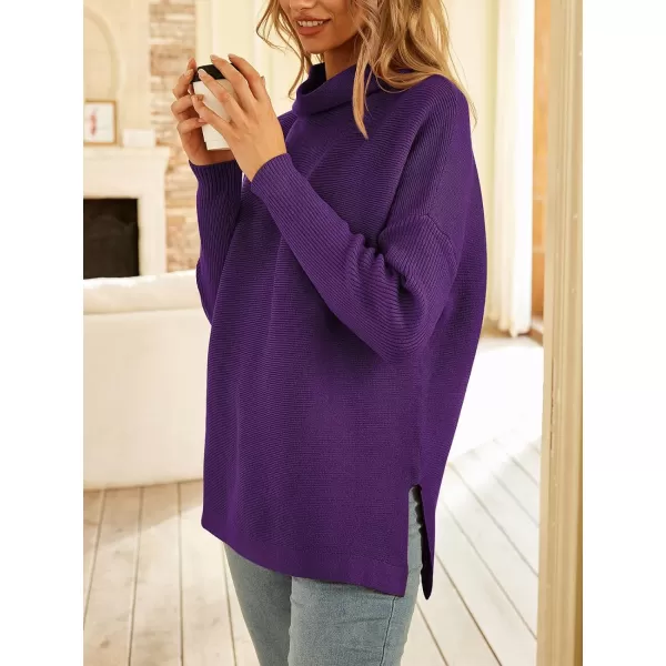 LILLUSORY Women's Mock Turtleneck Sweater Long Batwing Sleeve Split Hem Casual Oversized Knit Pullover Tunic Tops