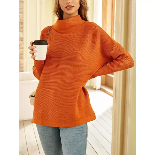 LILLUSORY Women's Mock Turtleneck Sweater Long Batwing Sleeve Split Hem Casual Oversized Knit Pullover Tunic Tops