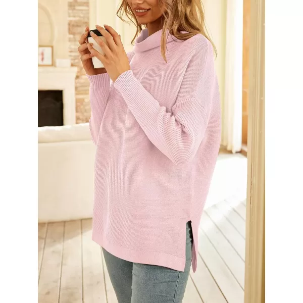 LILLUSORY Women's Mock Turtleneck Sweater Long Batwing Sleeve Split Hem Casual Oversized Knit Pullover Tunic Tops