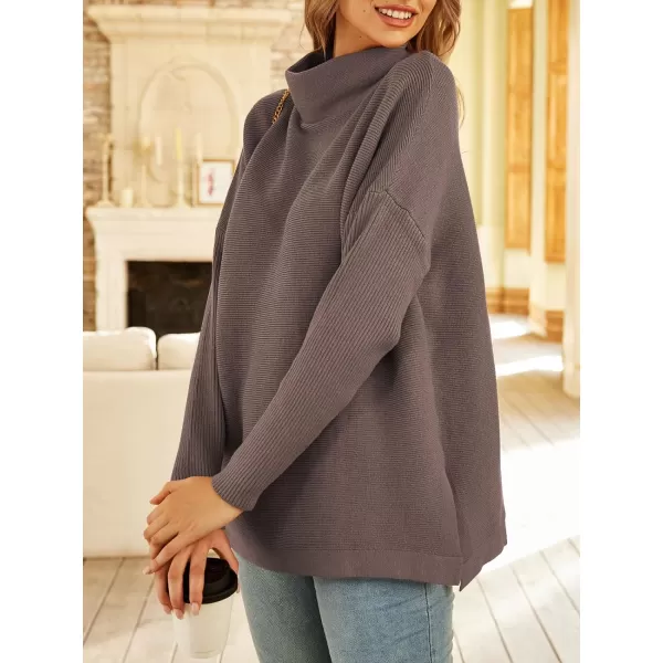 LILLUSORY Women's Mock Turtleneck Sweater Long Batwing Sleeve Split Hem Casual Oversized Knit Pullover Tunic Tops
