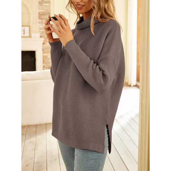 LILLUSORY Women's Mock Turtleneck Sweater Long Batwing Sleeve Split Hem Casual Oversized Knit Pullover Tunic Tops