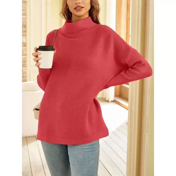 LILLUSORY Women's Mock Turtleneck Sweater Long Batwing Sleeve Split Hem Casual Oversized Knit Pullover Tunic Tops