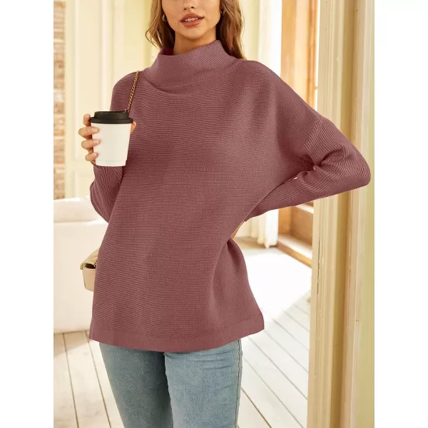 LILLUSORY Women's Mock Turtleneck Sweater Long Batwing Sleeve Split Hem Casual Oversized Knit Pullover Tunic Tops