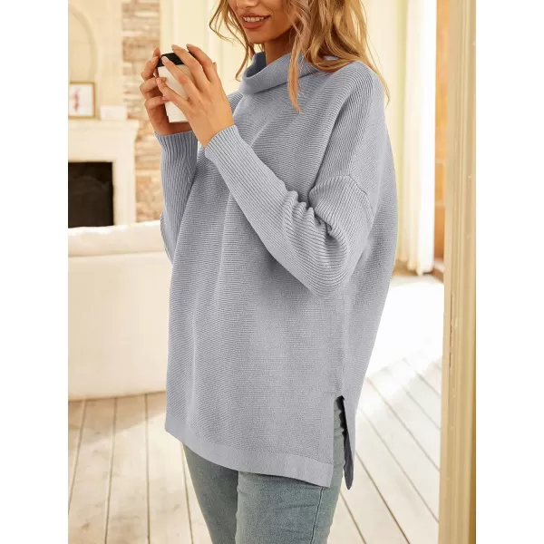 LILLUSORY Women's Mock Turtleneck Sweater Long Batwing Sleeve Split Hem Casual Oversized Knit Pullover Tunic Tops
