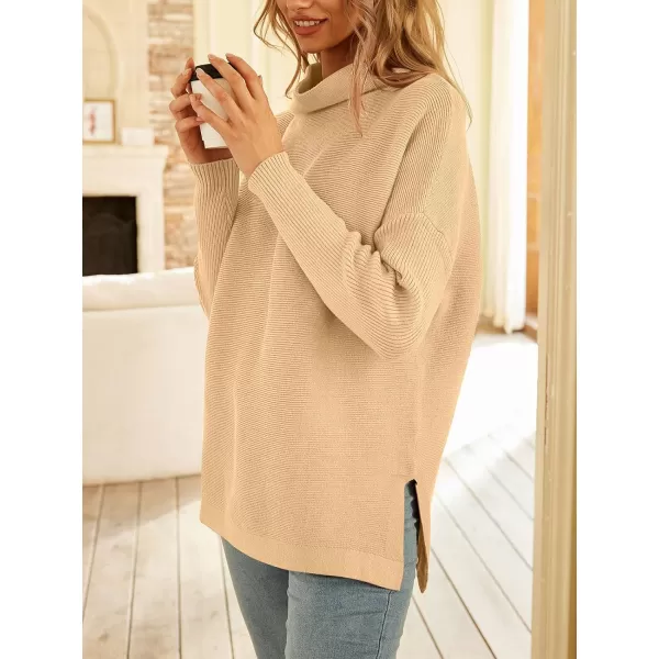 LILLUSORY Women's Mock Turtleneck Sweater Long Batwing Sleeve Split Hem Casual Oversized Knit Pullover Tunic Tops