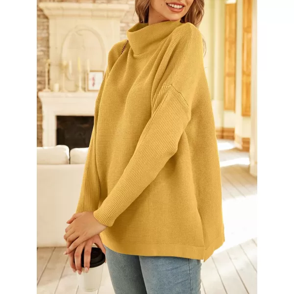 LILLUSORY Women's Mock Turtleneck Sweater Long Batwing Sleeve Split Hem Casual Oversized Knit Pullover Tunic Tops