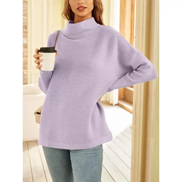 LILLUSORY Women's Mock Turtleneck Sweater Long Batwing Sleeve Split Hem Casual Oversized Knit Pullover Tunic Tops