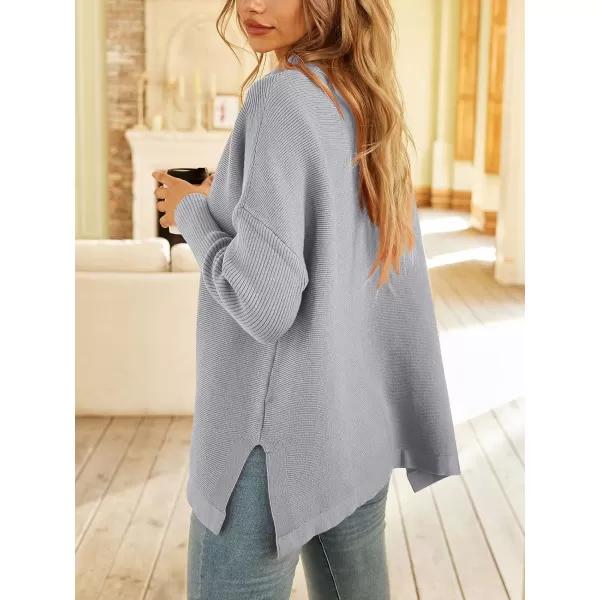 LILLUSORY Women's Mock Turtleneck Sweater Long Batwing Sleeve Split Hem Casual Oversized Knit Pullover Tunic Tops