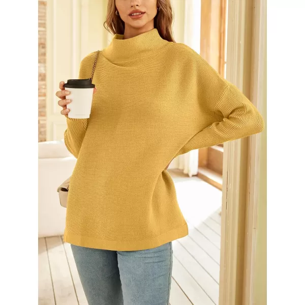 LILLUSORY Women's Mock Turtleneck Sweater Long Batwing Sleeve Split Hem Casual Oversized Knit Pullover Tunic Tops