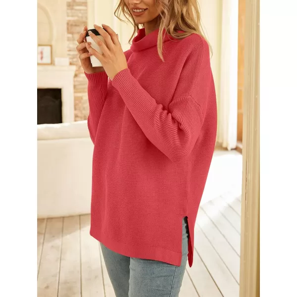 LILLUSORY Women's Mock Turtleneck Sweater Long Batwing Sleeve Split Hem Casual Oversized Knit Pullover Tunic Tops