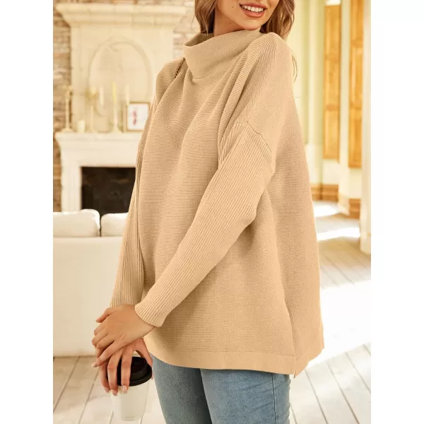 LILLUSORY Women's Mock Turtleneck Sweater Long Batwing Sleeve Split Hem Casual Oversized Knit Pullover Tunic Tops